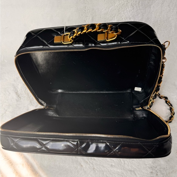 CHANEL Quilted CC Chain 2way Hand Bag Black Patent Leather size 13x10x4.2 - Picture 12 of 17